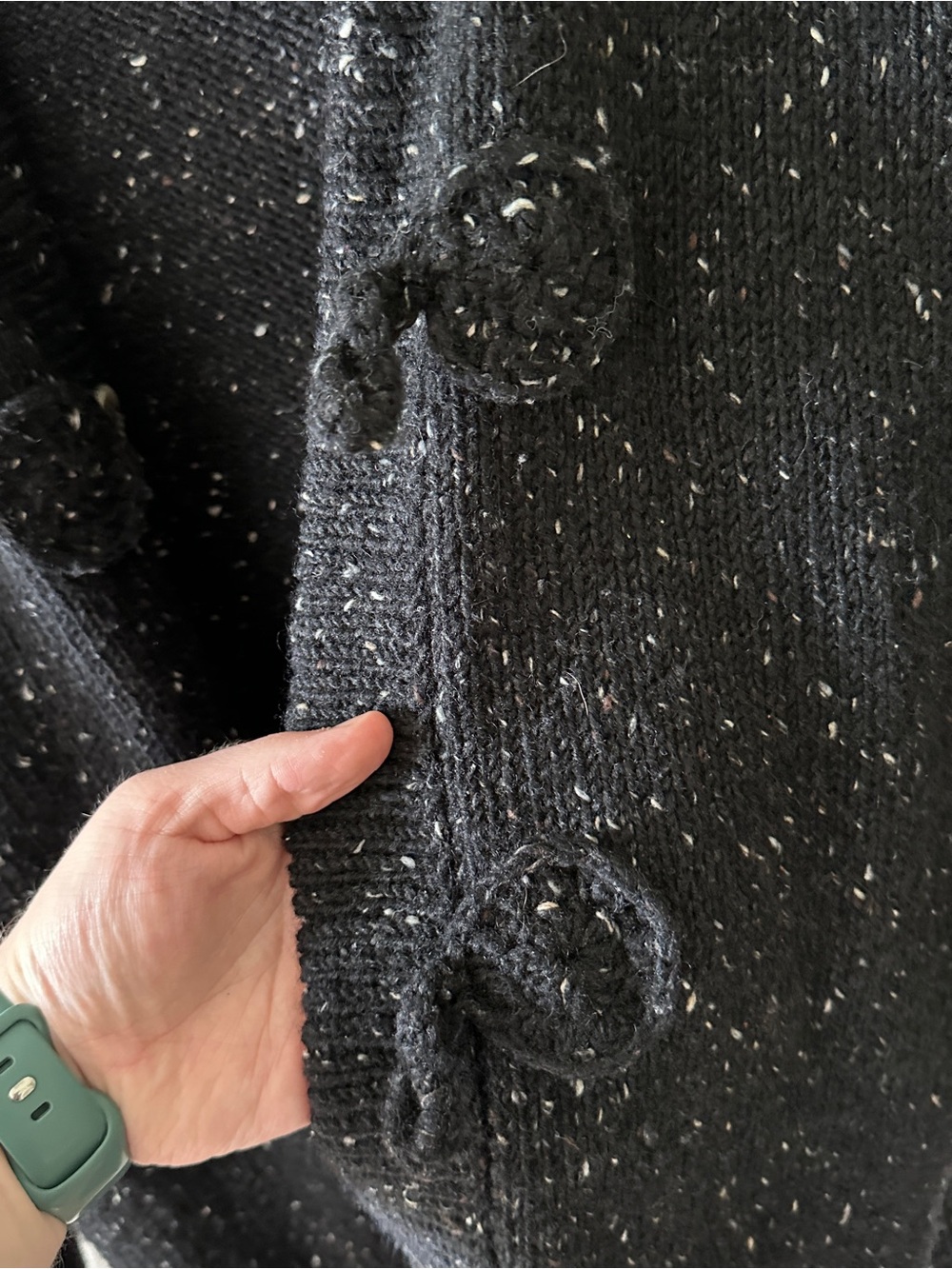 Vintage Foxglove 100% Wool Black Speckled Knit Toggle Cardigan Sweater Large - Picture 3 of 9